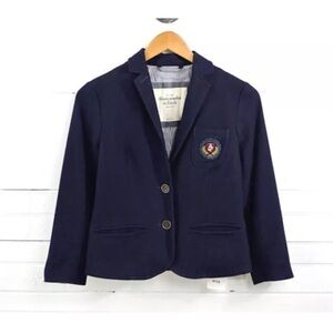 Abercrombie & Fitch Navy Wool Blend Academy Blazer With Crest Womens Large